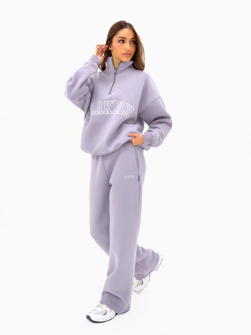 Outline Varsity 1/4 Zip Sweater - Washed Lilac