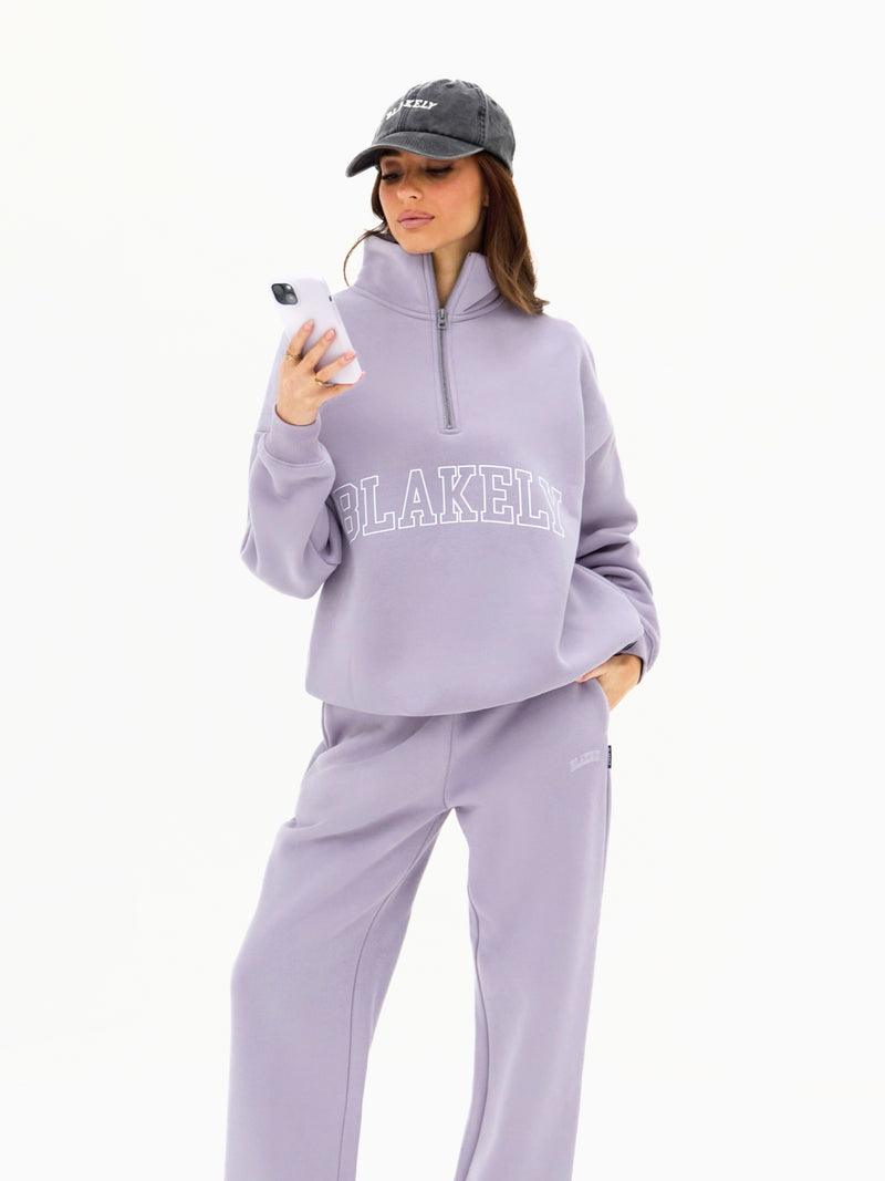 Outline Varsity 1/4 Zip Sweater - Washed Lilac