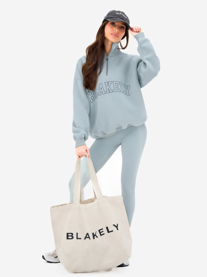 Outline Varsity 1/4 Zip Sweater - Mineral Blue