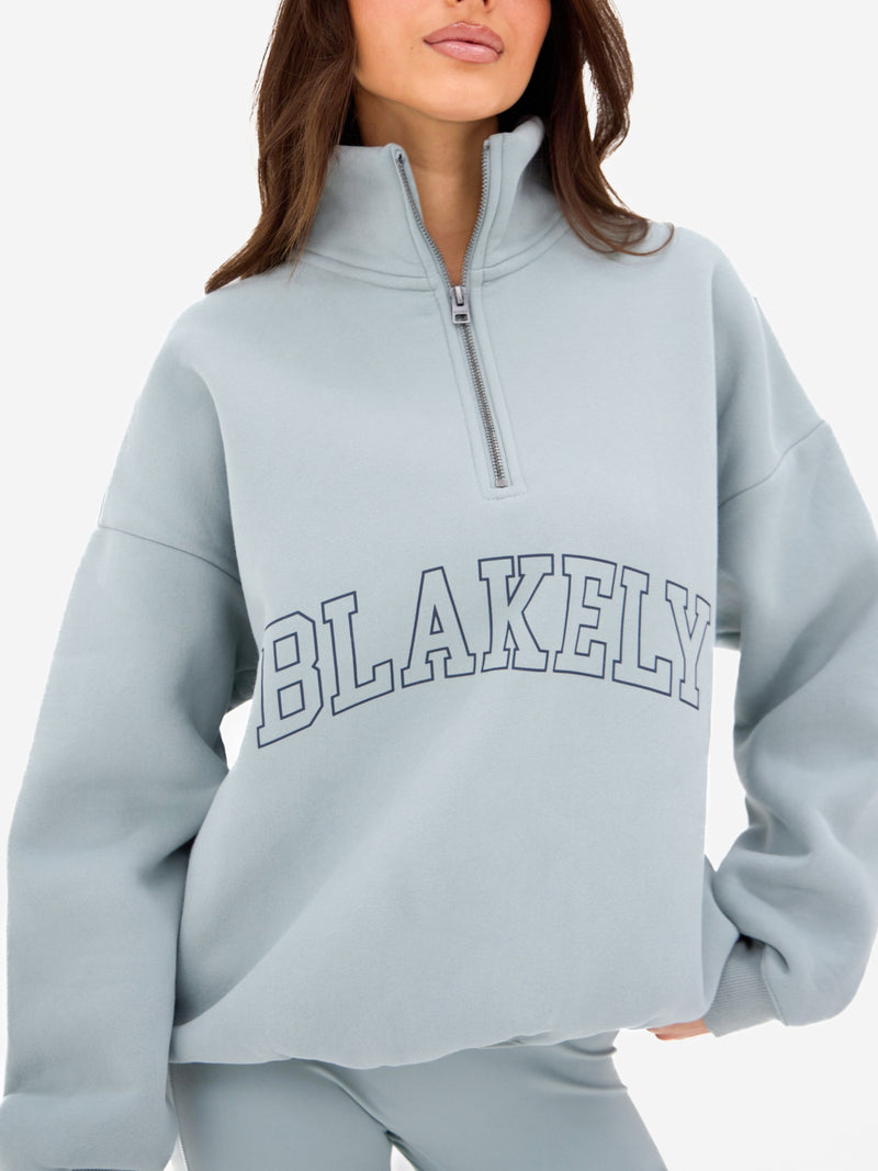 Outline Varsity 1/4 Zip Sweater - Mineral Blue
