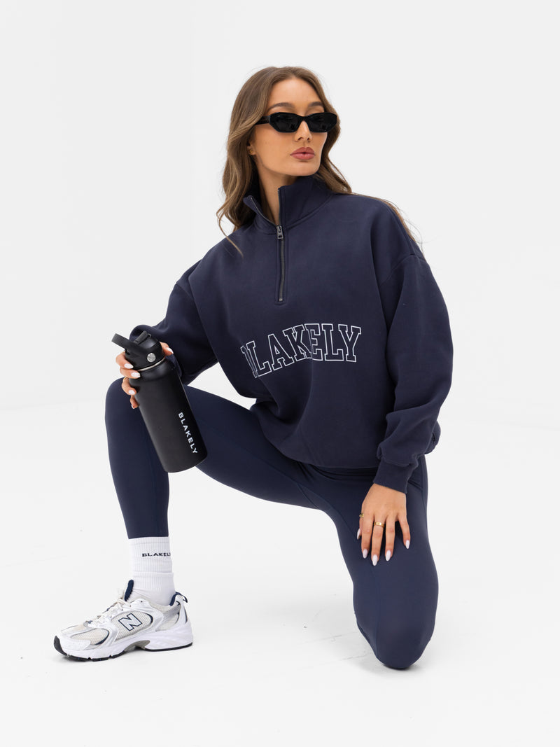 Outline Varsity 1/4 Zip Sweater - True Navy