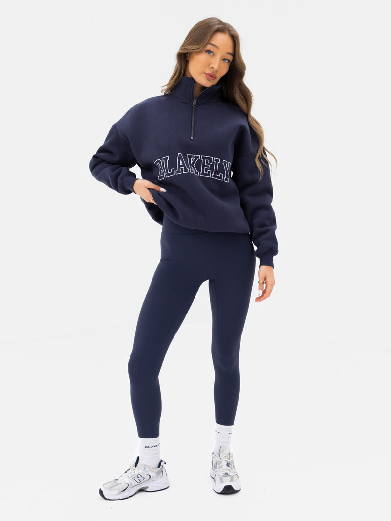 Outline Varsity 1/4 Zip Sweater - True Navy