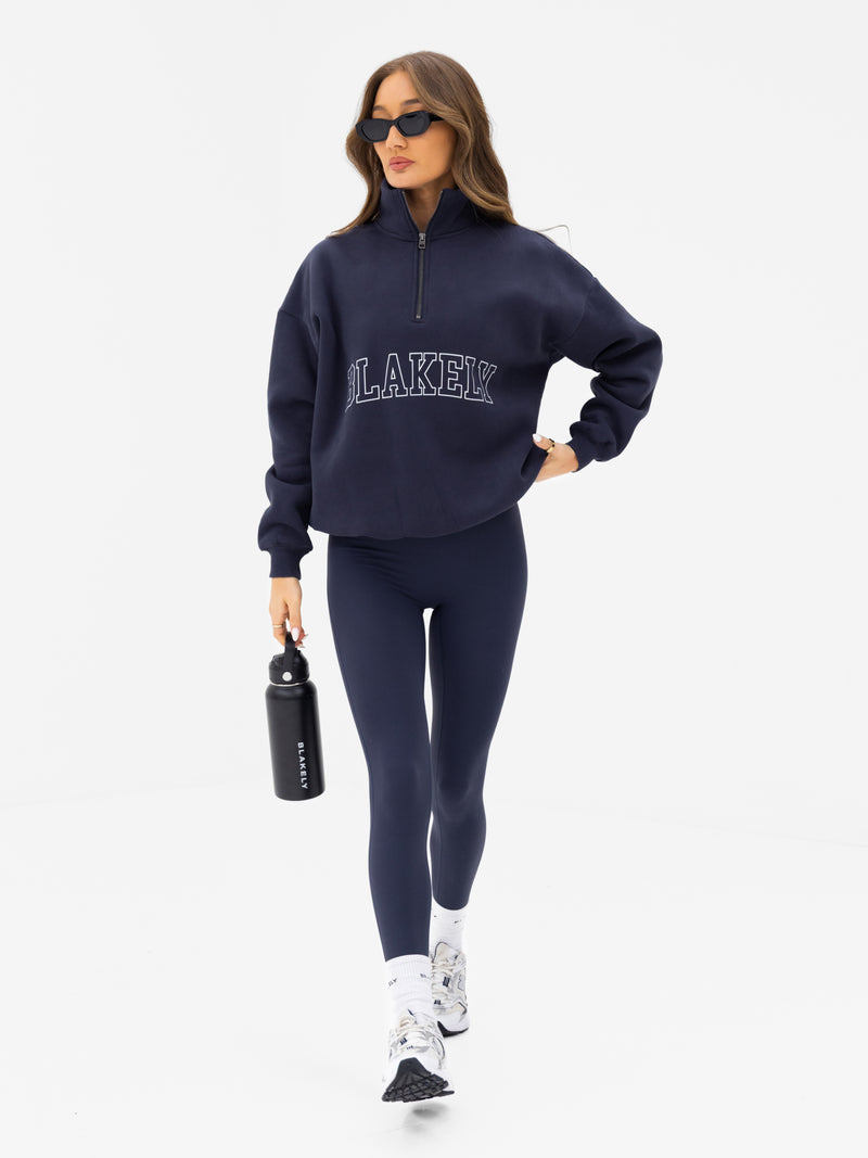 Outline Varsity 1/4 Zip Sweater - True Navy