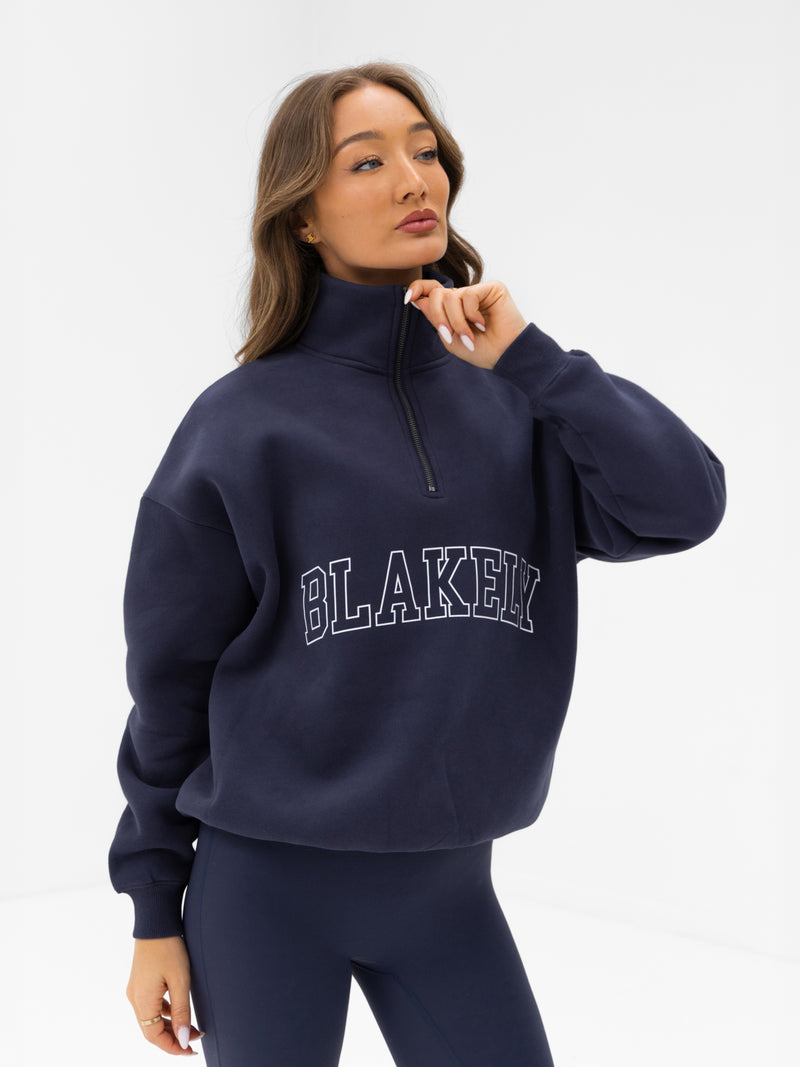 Outline Varsity 1/4 Zip Sweater - True Navy