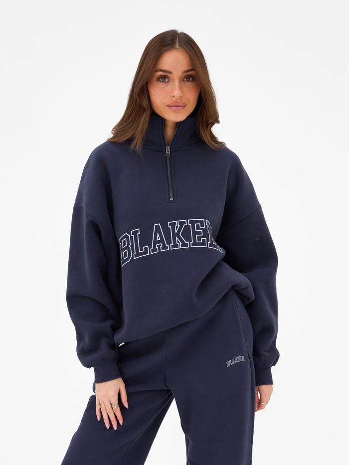 Outline Varsity 1/4 Zip Sweater - True Navy