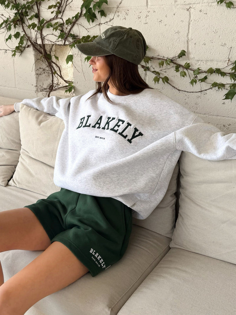 Varsity Oversized Sweater - Marl White & Deep Green