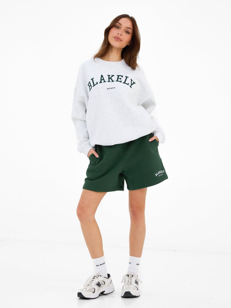 Varsity Oversized Sweater - Marl White & Deep Green