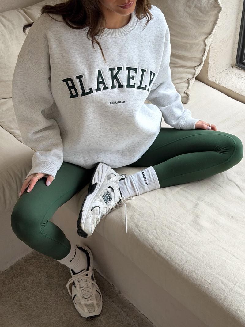 Varsity Oversized Sweater - Marl White & Deep Green
