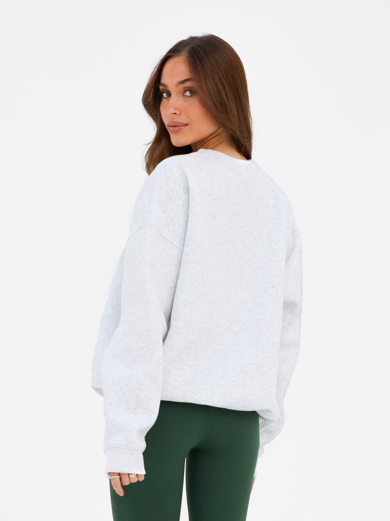 Varsity Oversized Sweater - Marl White & Deep Green
