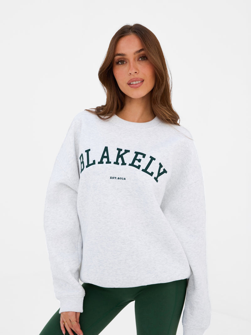 Varsity Oversized Sweater - Marl White & Deep Green