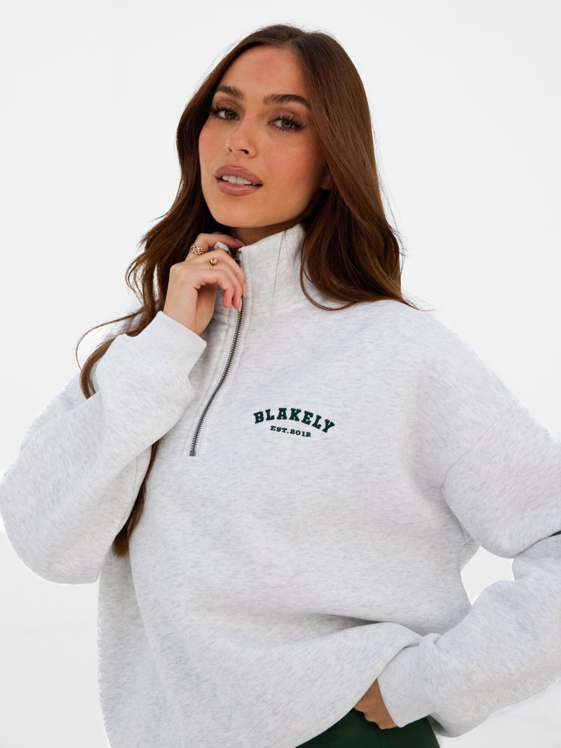 Heritage 1/4 Zip Sweater - Marl White & Deep Green