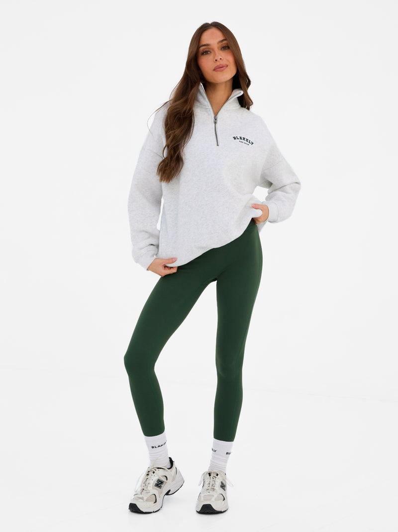 Heritage 1/4 Zip Sweater - Marl White & Deep Green