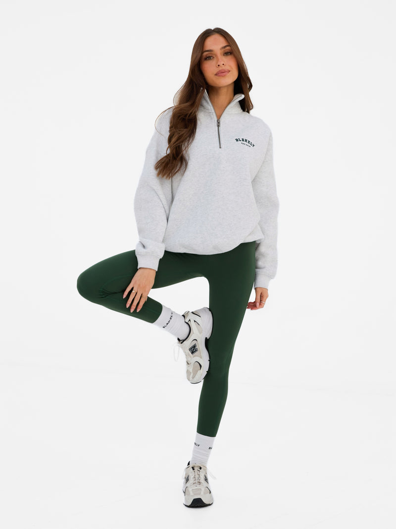Heritage 1/4 Zip Sweater - Marl White & Deep Green