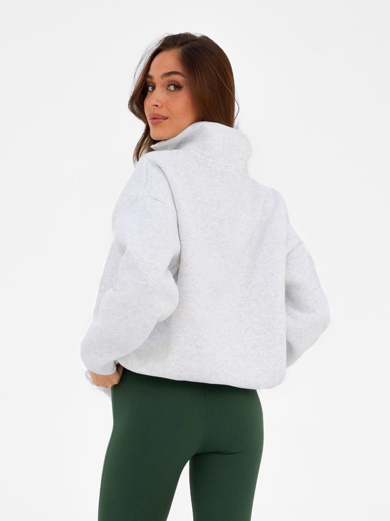 Heritage 1/4 Zip Sweater - Marl White & Deep Green