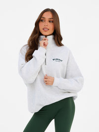 Heritage 1/4 Zip Sweater - Marl White & Deep Green