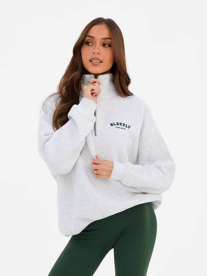 Heritage 1/4 Zip Sweater - Marl White & Deep Green