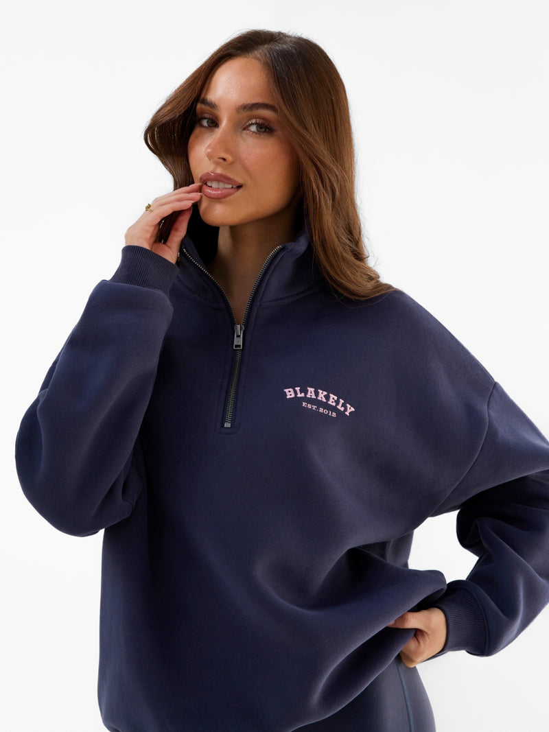 Heritage 1/4 Zip Sweater - True Navy & Vintage Pink