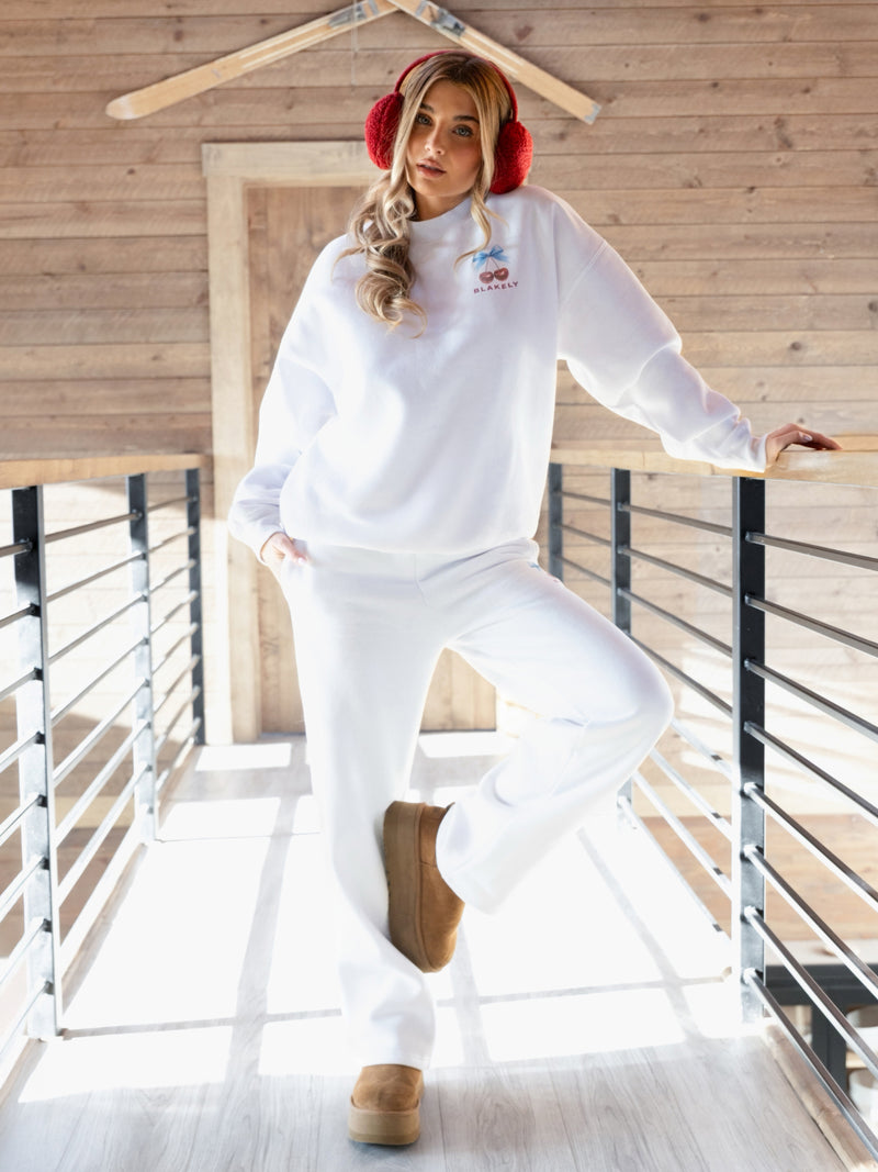 Charli Cherry Print Oversized Sweater - White