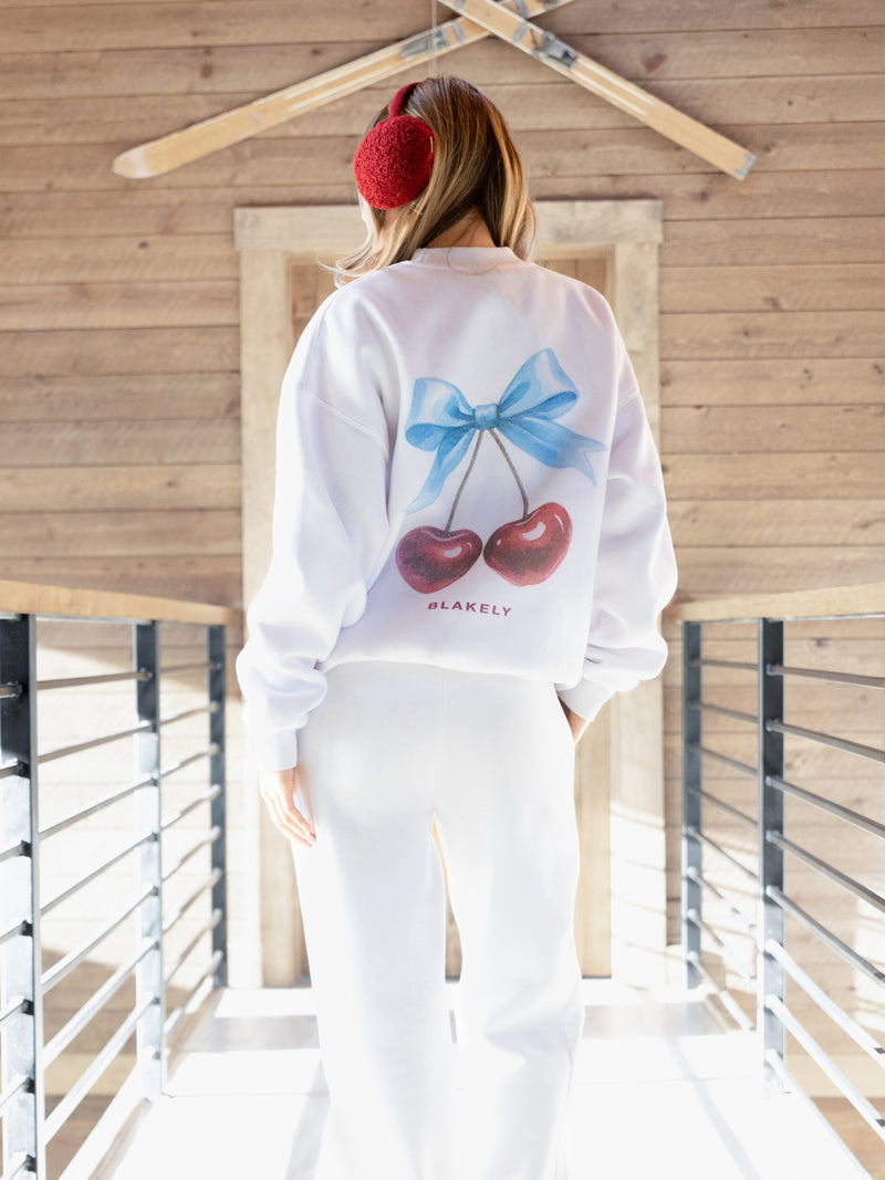 Charli Cherry Print Oversized Sweater - White