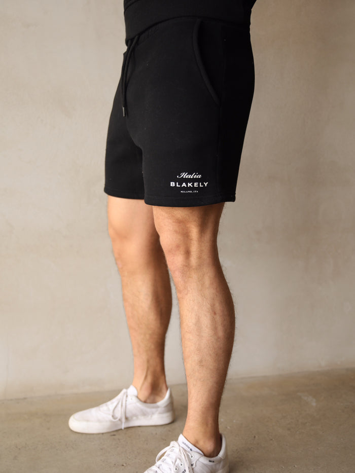 Italia Relaxed Jogger Shorts - Black