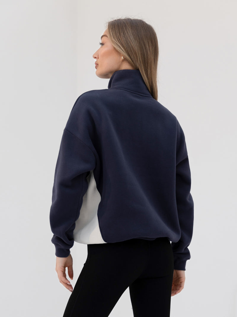 Panel 1/4 Zip Sweater - True Navy