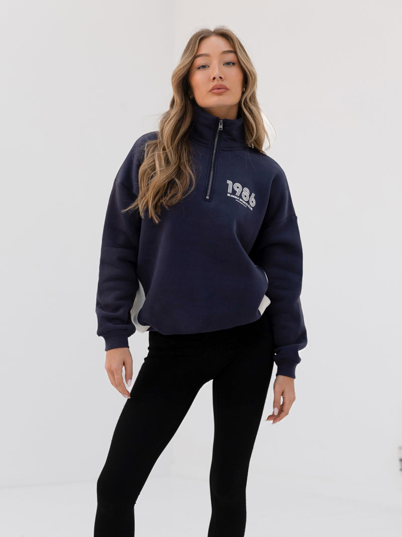 Panel 1/4 Zip Sweater - True Navy