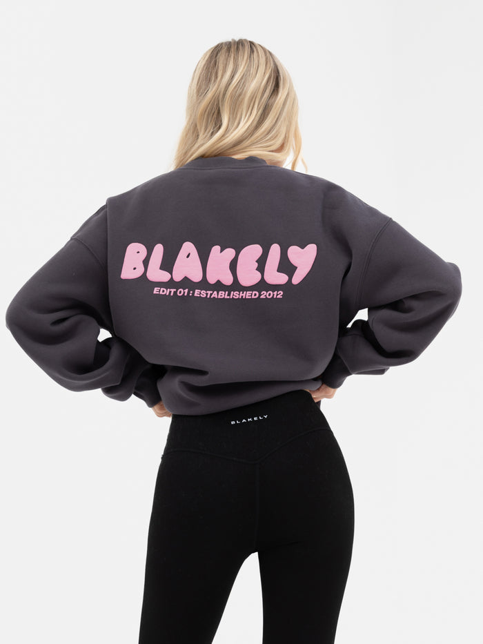 Cloud Print Oversized Sweater - Graphite