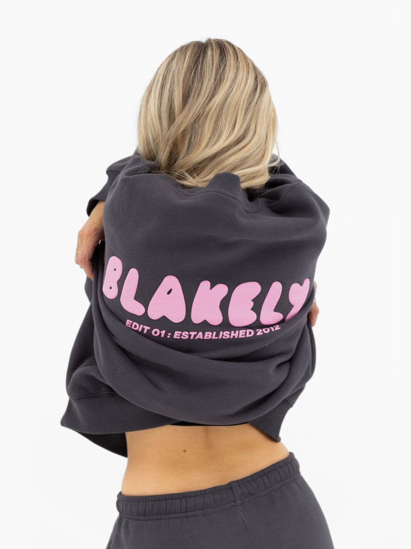 Cloud Print Oversized Sweater - Graphite