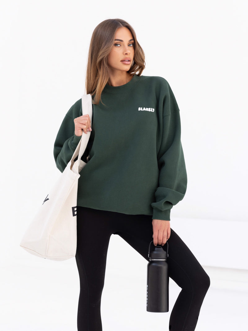 Cloud Print Oversized Sweater - Forest Green