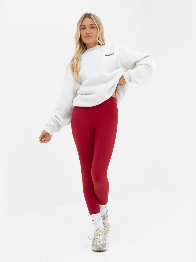 Cloud Print Oversized Sweater - Marl White & Cherry Red