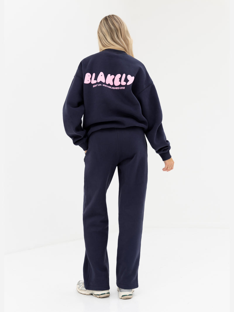 Cloud Print Oversized Sweater - True Navy & Powder Pink