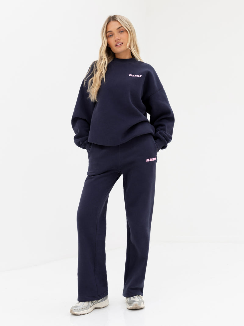 Cloud Print Oversized Sweater - True Navy & Powder Pink