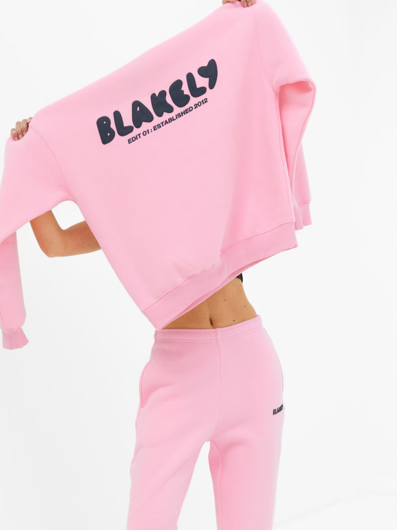 Cloud Print Oversized Sweater - Powder Pink