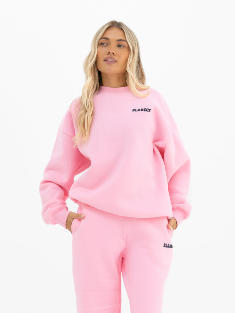 Cloud Print Oversized Sweater - Powder Pink