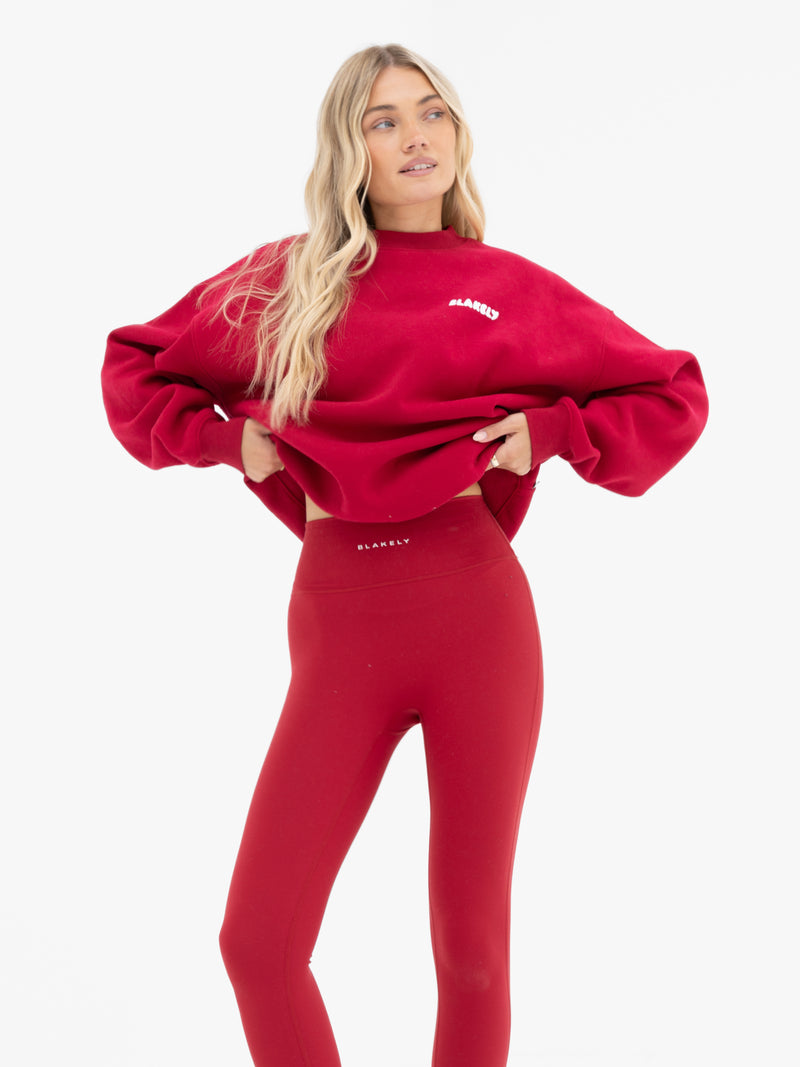 Cloud Print Oversized Sweater - Cherry Red