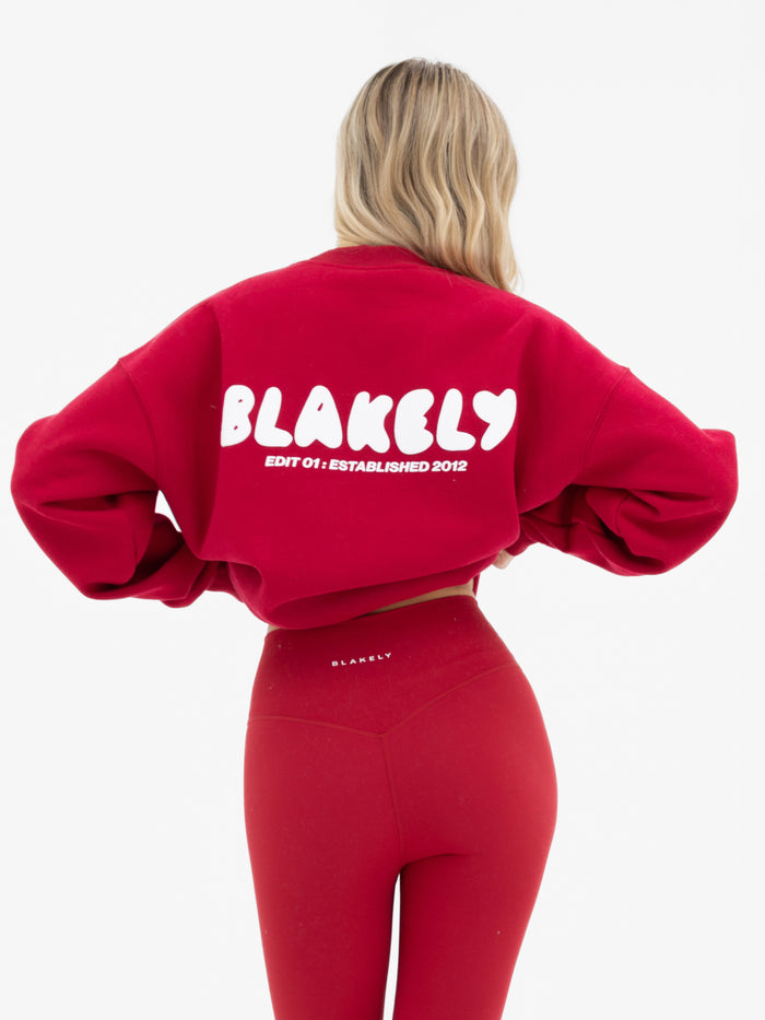 Cloud Print Oversized Sweater - Cherry Red