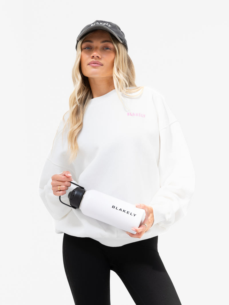 Cloud Print Oversized Sweater - Flat White & Powder Pink