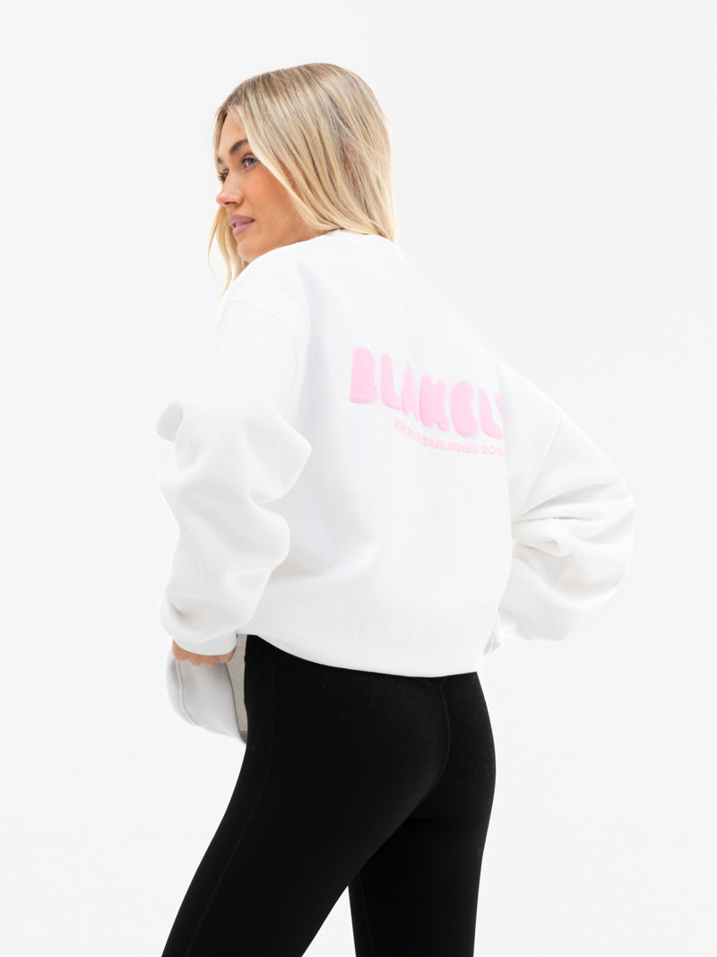 Cloud Print Oversized Sweater - Flat White & Powder Pink