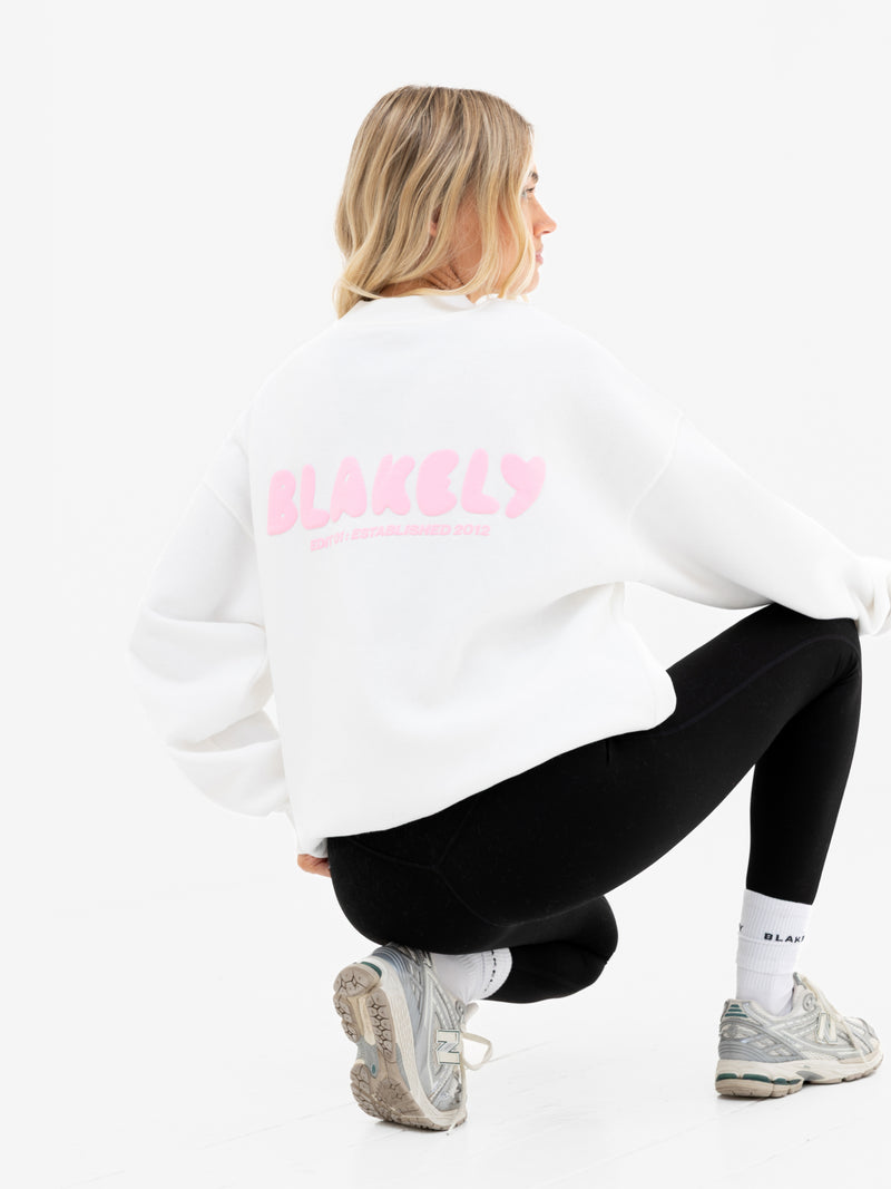 Cloud Print Oversized Sweater - Flat White & Powder Pink