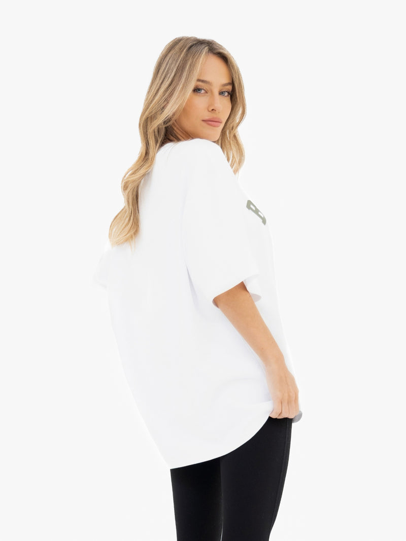 Varsity Ultra Oversized T-Shirt - White & Safari Green