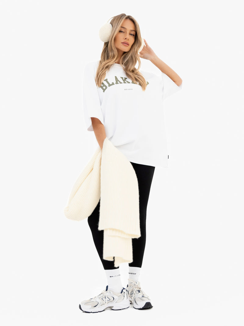 Varsity Ultra Oversized T-Shirt - White & Safari Green