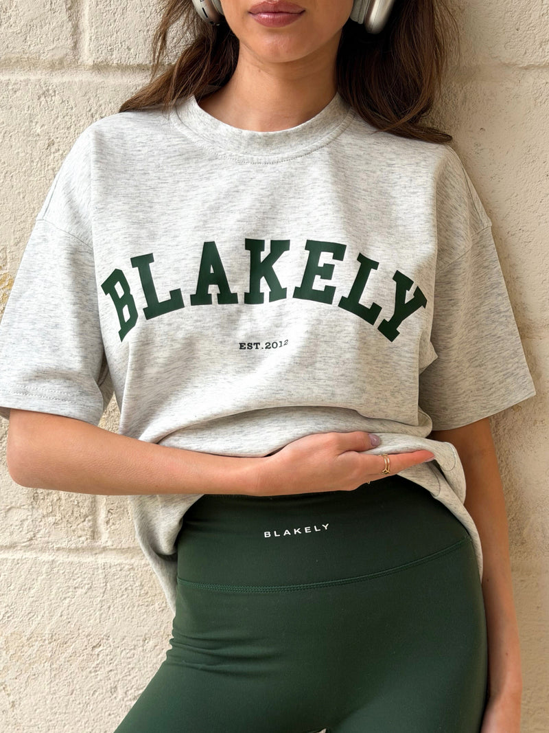 Varsity Oversized T-Shirt - Marl White & Deep Green