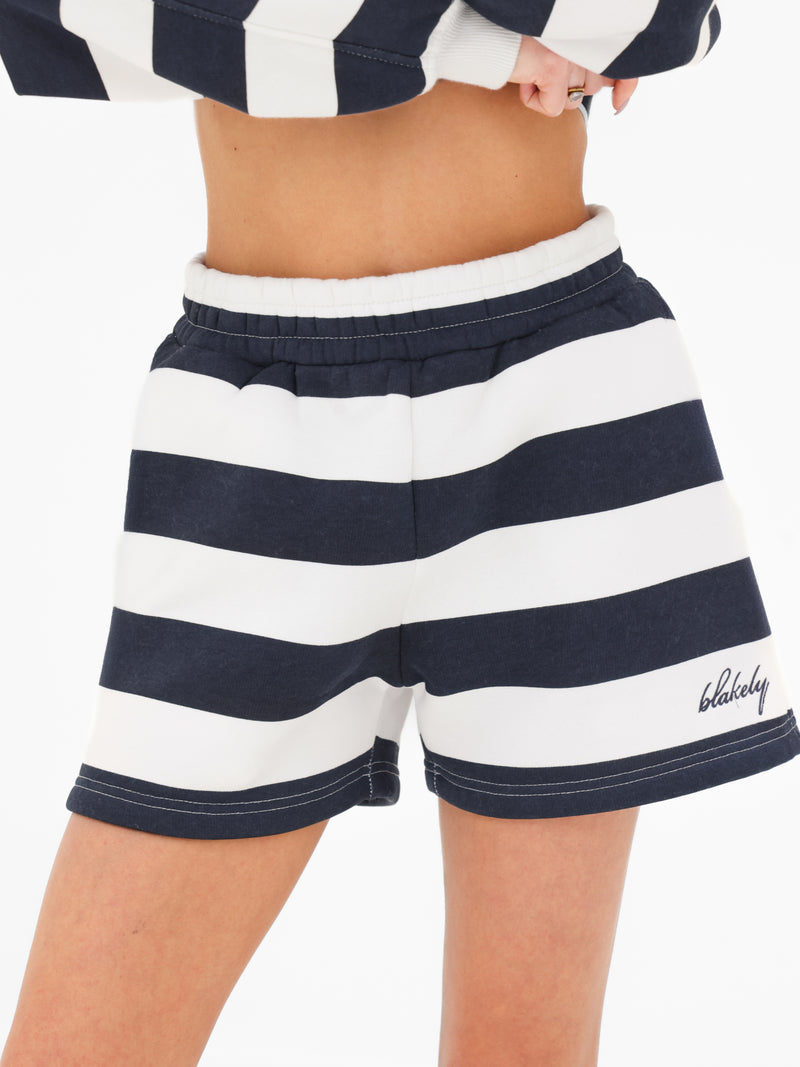 Molly Stripe Jogger Shorts - Navy