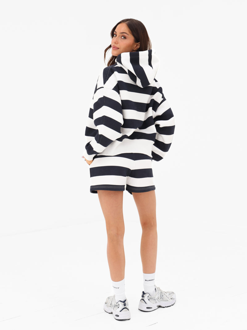 Molly Stripe Jogger Shorts - Navy