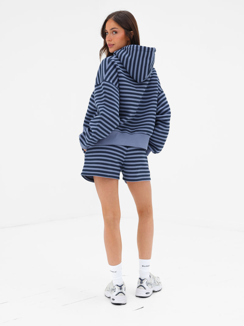 Evie Stripe Jogger Shorts - Blue