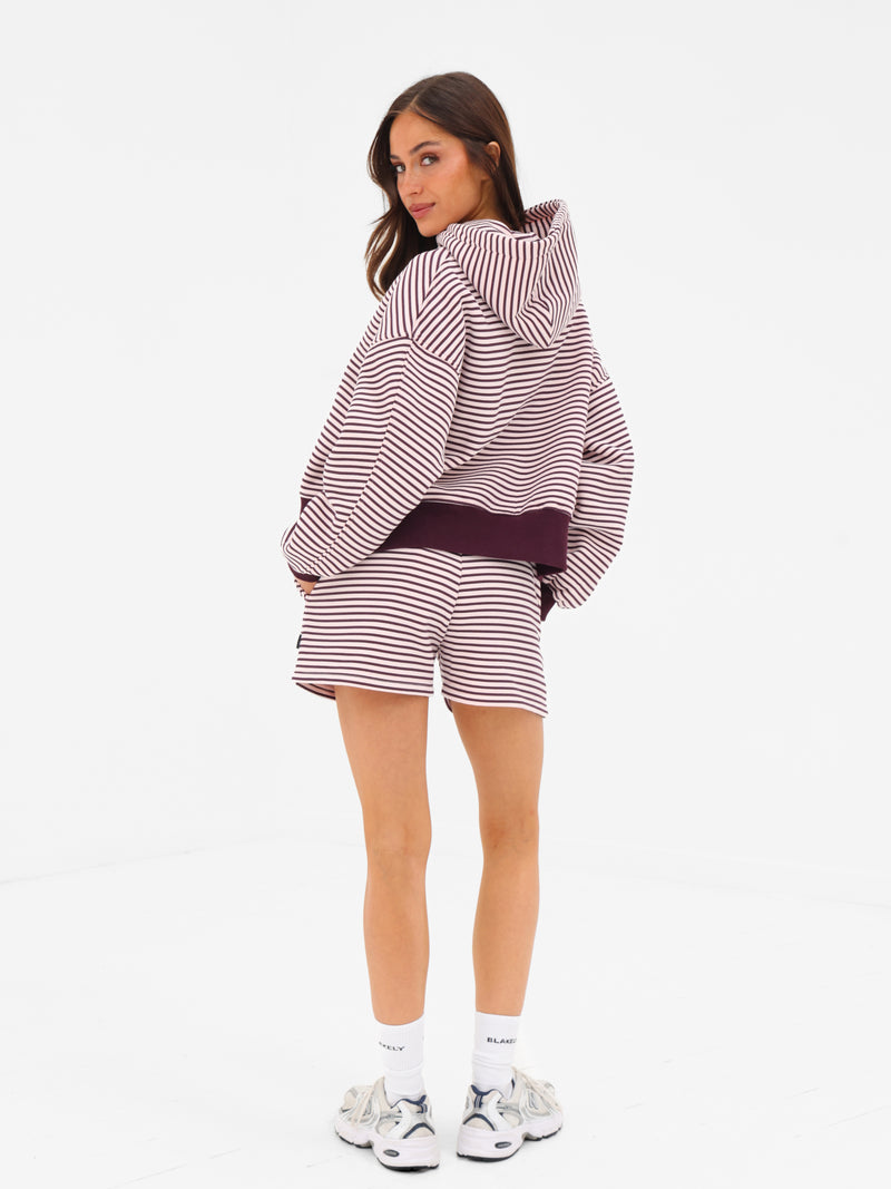 Shay Stripe Jogger Shorts - Dark Plum
