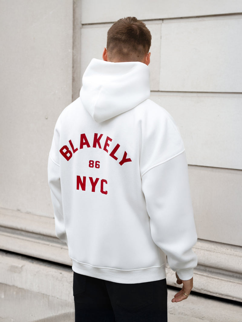 NYC Relaxed Hoodie - White & Red
