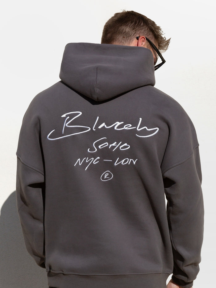 Soho Relaxed Script Hoodie - Charcoal