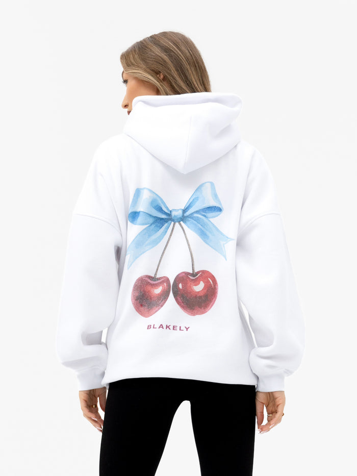 Charli Cherry Print Oversized Hoodie - White