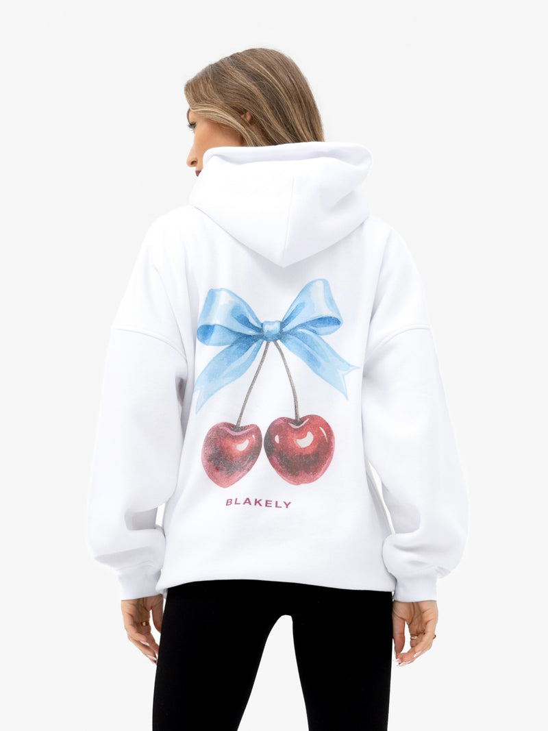 Charli Cherry Print Oversized Hoodie - White